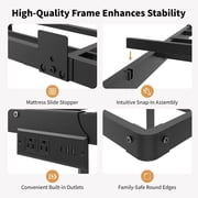 Kbun Twin Size Floating Bed Frames with LED Lights and Charging Station, Black, Platform Bed Frame No Box Spring Needed, Noise-Free, Easy Assembly