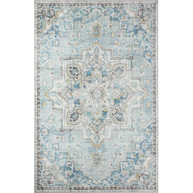 Momeni AFSHAAFS32LBL7696 7 ft. 6 in. x 9 ft. 6 in. Afshar Machine Made Traditional Rectangle Area Rug, Light Blue