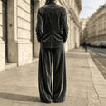 thumbnail image 4 of Szluipve 2 Piece Sets for Women Velvet 2 Piece Suit Outfit Notched Lapel Button Blazer Jacket & High Waist Wide Leg Pleated Pants Elegant Casual Matching Set with Pockets Dark Gray L, 4 of 8