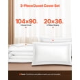 thumbnail image 2 of VEVOR King Size Duvet Cover Set, 100% Cotton, 3 Pieces Bedding Set with 1 Duvet Cover 104 x 90 in and 2 Pillow Shams 20 x 36 in,Double Zipper Closure, White, 2 of 9