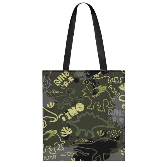 Full Print Handbag 13.8×15.7in Lightweight Large Capacity Design Can Be Reused For Daily Shopping Camouflage Dino Pattern Gray