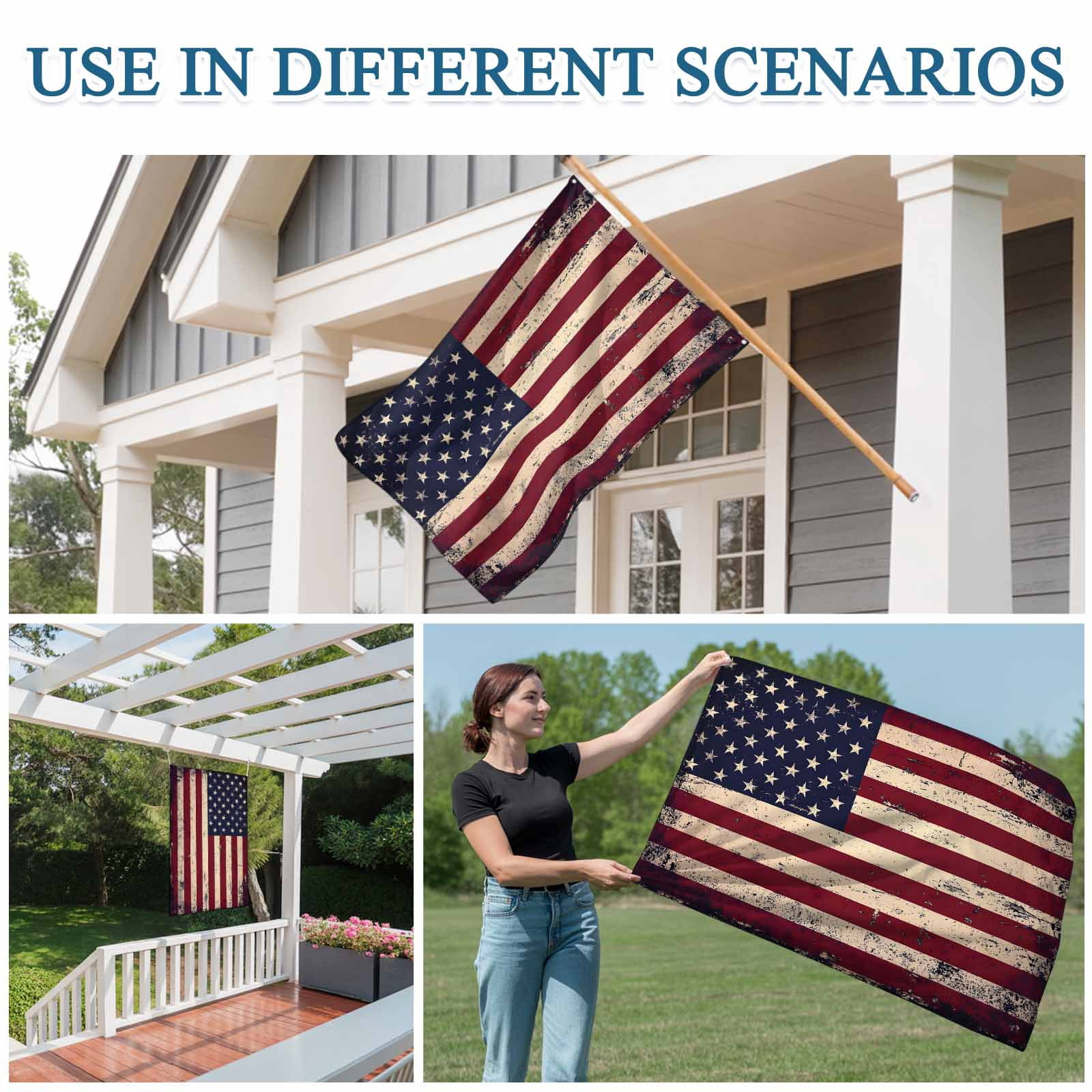 4th of July Flags for Outside 3x5 ft Retro USA Flag Outdoor Flags Double Sided Grommets House Banner Freedom Patio Yard Flag for Outdoor Party Porch Garden Independence Day Decor