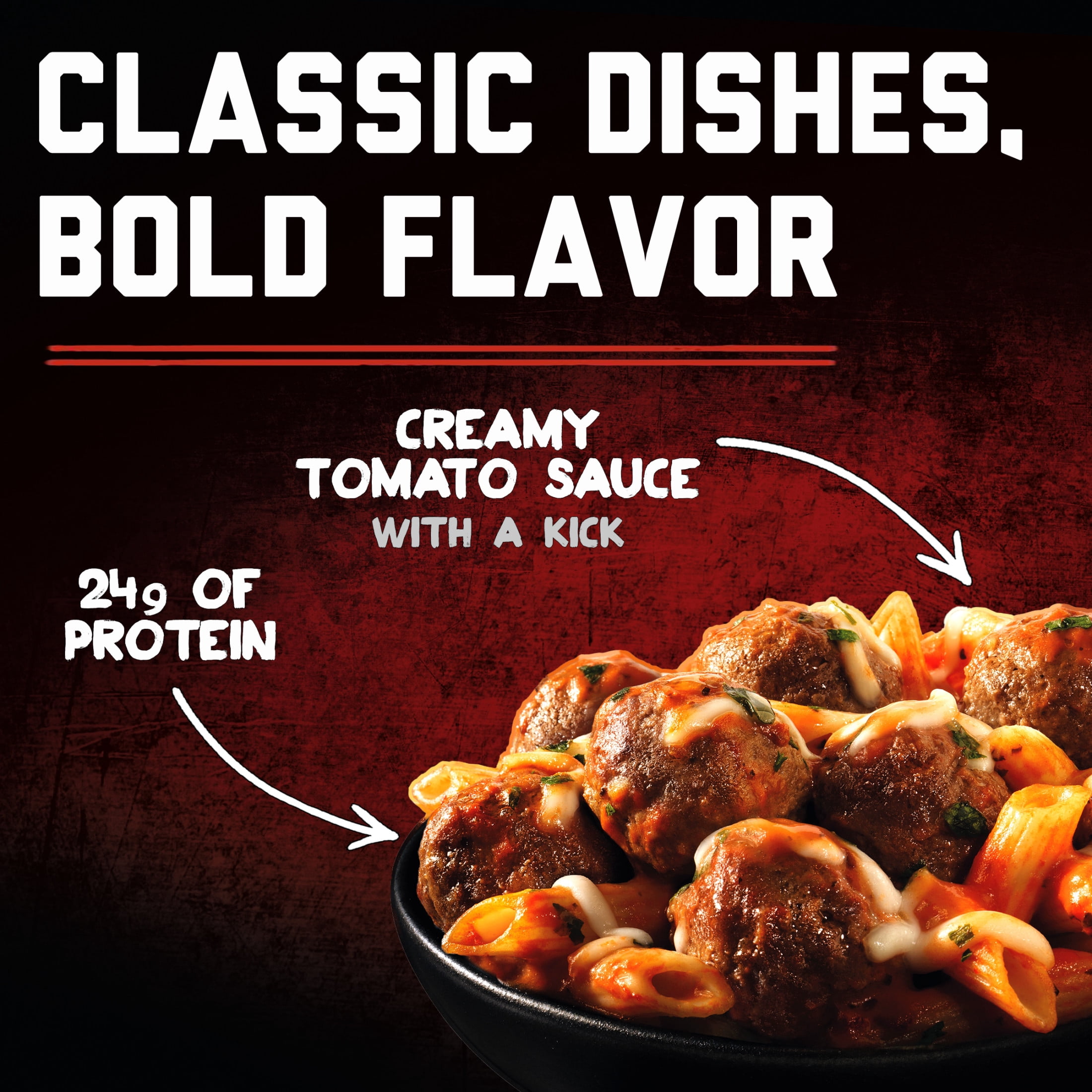 Banquet MEGA Bowls Dynamite Penne with Meatballs, 24g Protein, High Protein Frozen Meal, 14 oz.