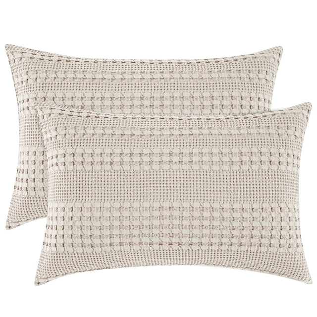 PHF Taies d'Oreiller Gaufrées 100 % Coton Format Très Grand, 2