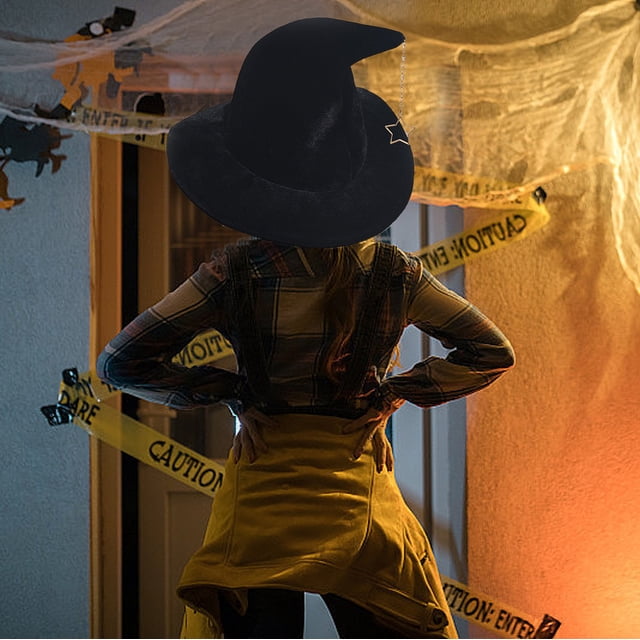 HWRETIE Sombrero de bruja para fiesta de Halloween con cubierta facial de encaje,sombrero de disfraz de tafetán de poliéster estilo mago para disfraces de Halloween y fiestas temáticas