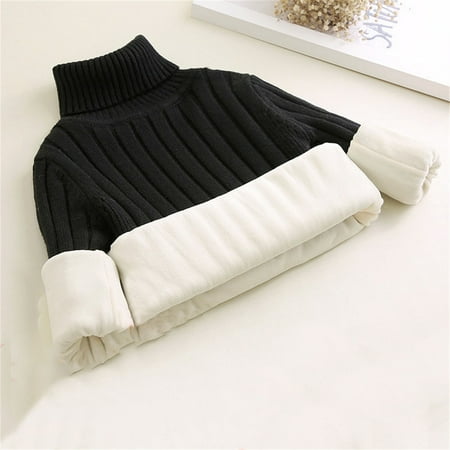 

2-14 T Toddler Kids Turtleneck Sweater Thicken Fleece Knit Sweater Solid Color Long-sleeve Warm Undershirt（Little-Big Girls）-Black 3-4 Years