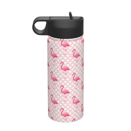 

Gaeub Cute Flamingo with Heart Printed 18oz Sports Insulated Kettle With Straw Sports Insulated Bottle Water Bottle For Running Hiking Cycling Climbing Mens Womans Insulated Water Bottle