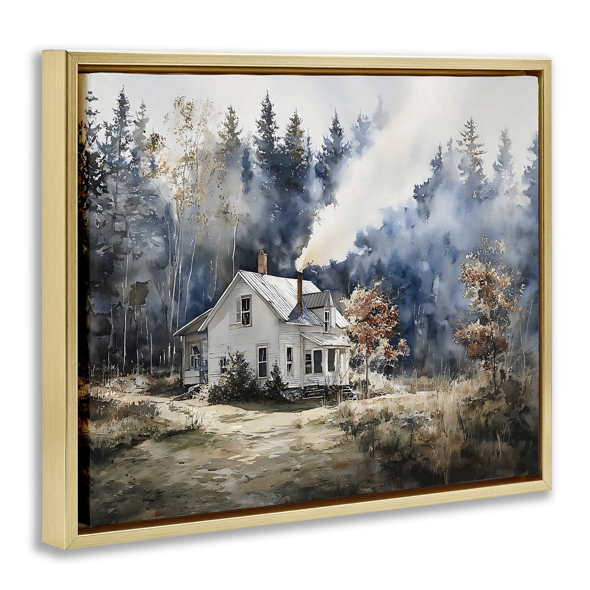 Stupell Industries Indigo Smoke at Woodland Cottage Gold Framed Floater Canvas Wall Art, design by Franklyn Gregory