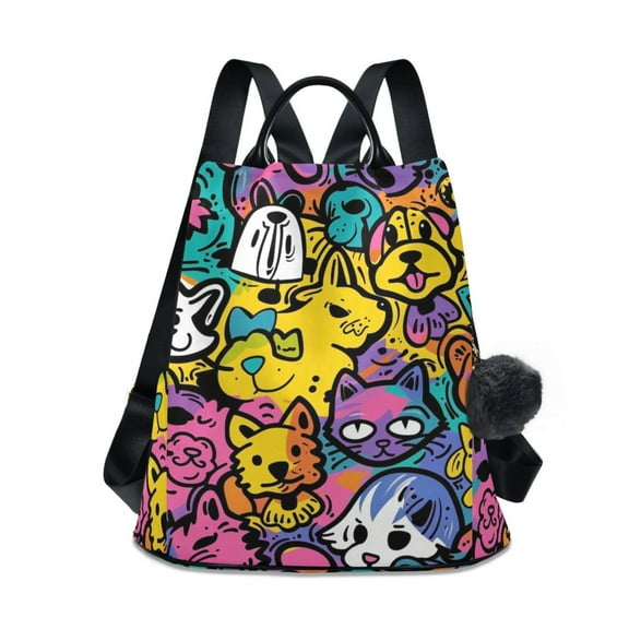 Travel Backpack for Women Large Capacity College Bags Multi-pocket Casual Daypacks 15 Inch Hand Drawn Whale Stars Cat and Dog Graffiti