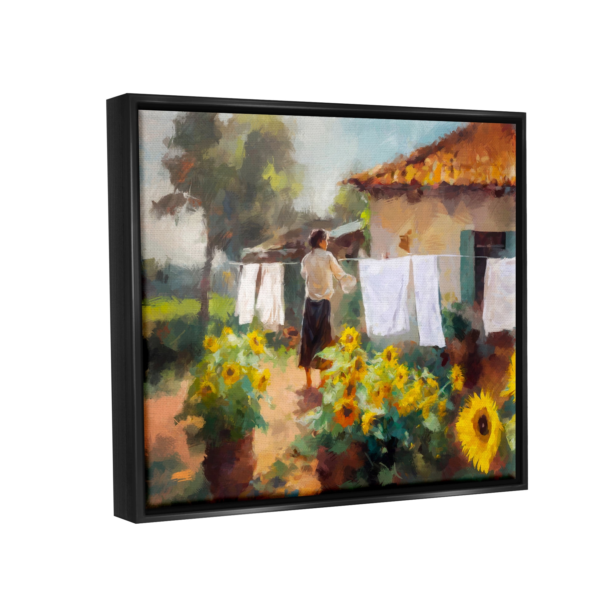 Stupell Industries Laundry in Countryside Figurative Painting Black Floater Framed Art Print Wall Art, 31 x 25