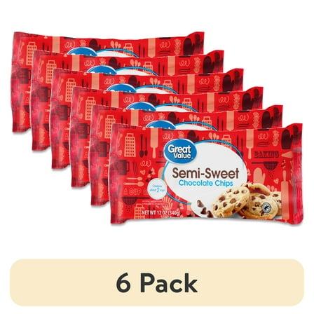 (6 pack) Great Value Semi-Sweet Chocolate Baking Chips, 12 oz, Bag