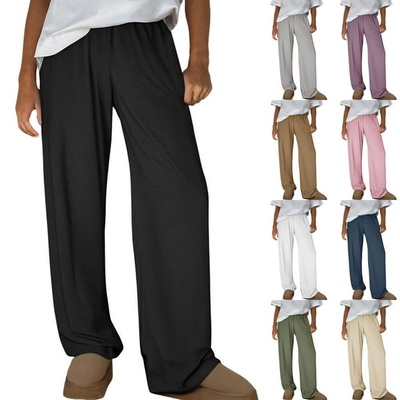 Olyvenn Women's Pajama Pants with Pockets Soft Comfortable Lounge Sleep Pant Loose Stretch Pj Bottoms Wide Leg Trousers Coffee L