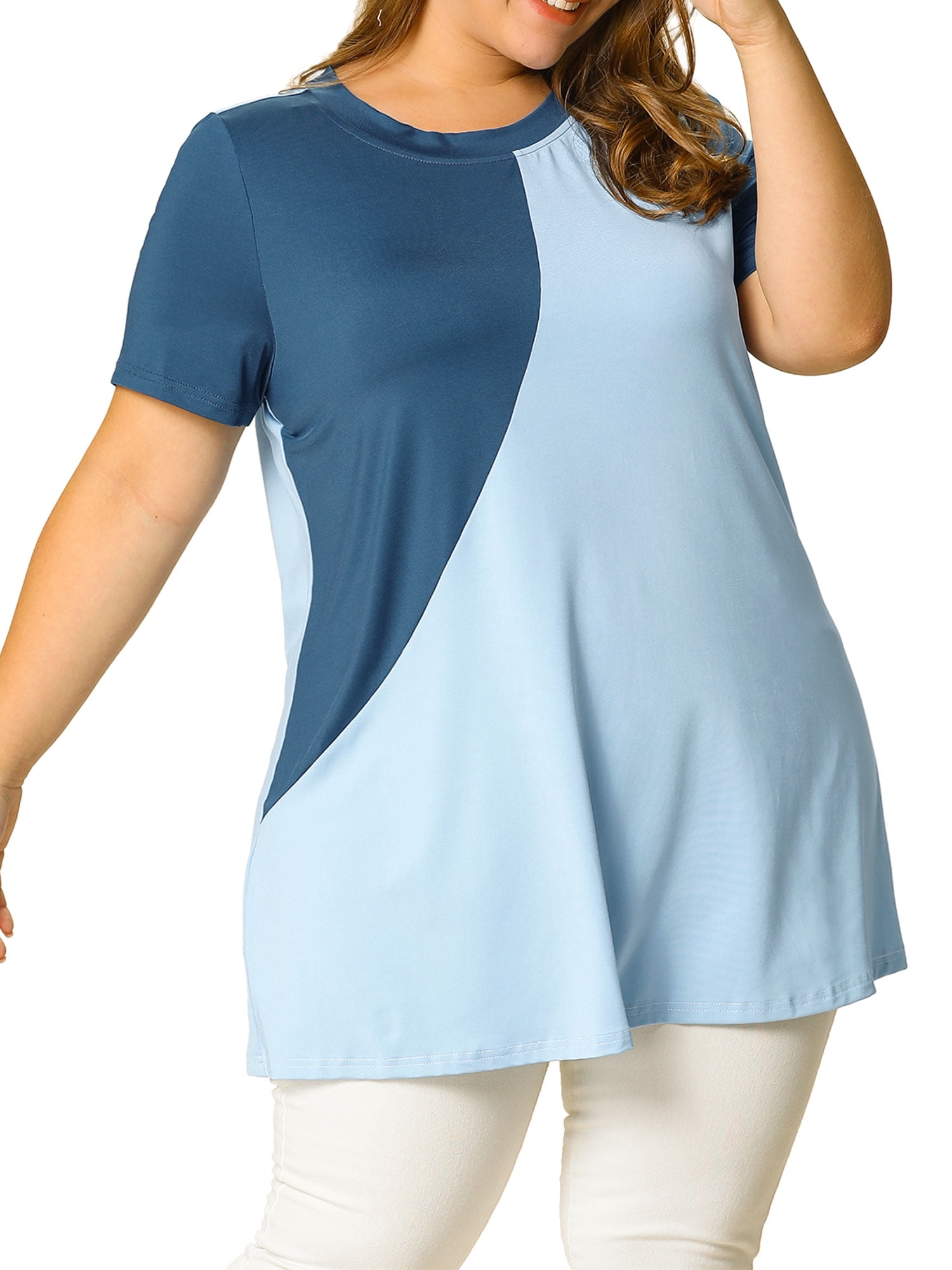 Women's Plus Size Summer Color Block Blouse Short Tunic Top - Walmart.com