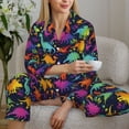 thumbnail image 4 of Goofa Colorful Dinosaur Printed Women’s 2 Piece Pajama Set Super,Pajamas Women's Long Sleeve Sleepwear Soft Button Down Loungewear Pjs Lounge Set Nightwear-X-Large, 4 of 9