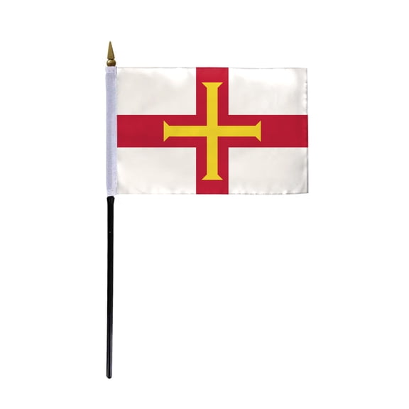 AGAS Guernsey Flag 4x6 inch - 11" Plastic Pole 100% Polyester Stitched Edges Guernsey British Island National Mini Flag on a Stick