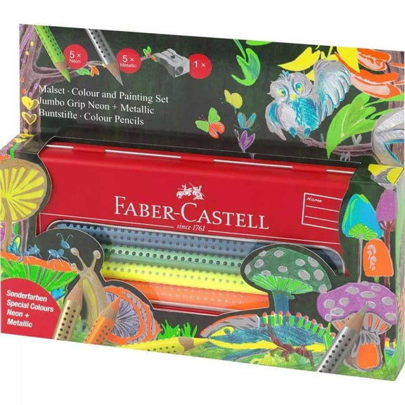 Faber-Castell 110940 Jumbo Grip Neon and Metallic Colouring Set