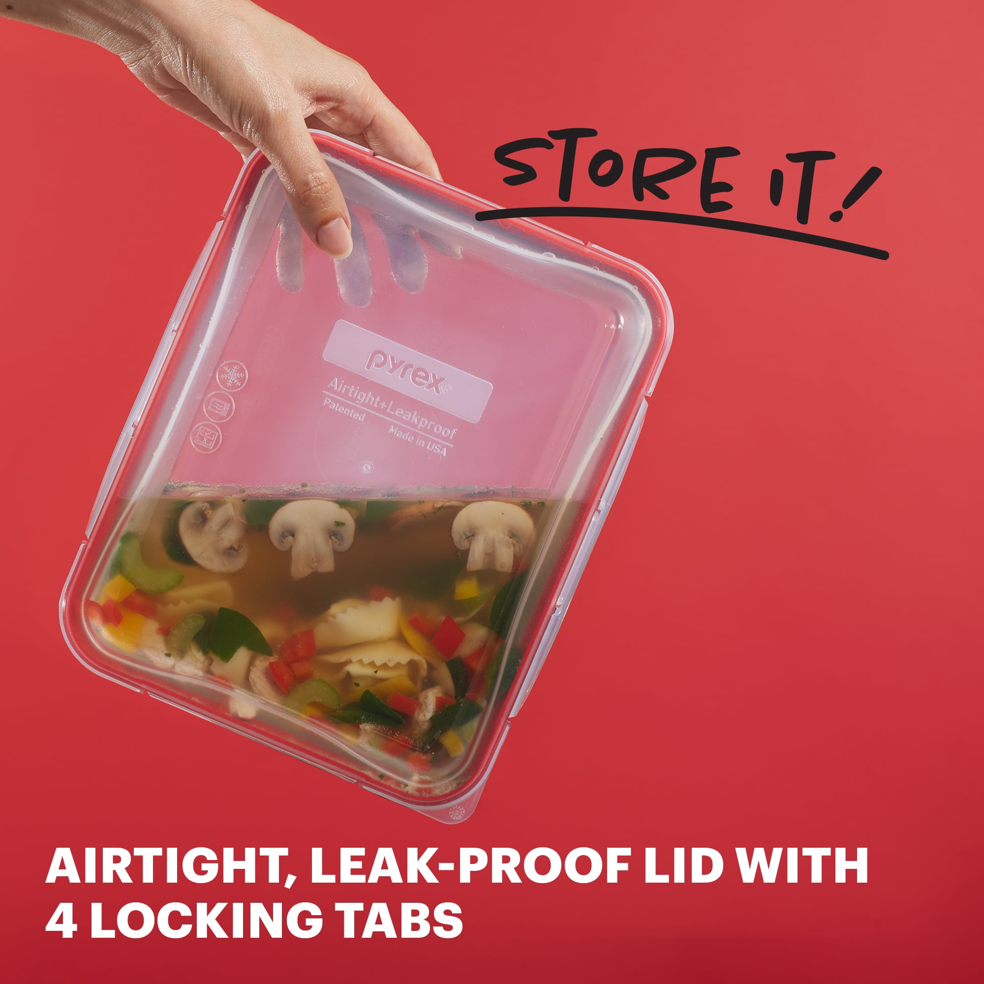 Pyrex Freshlock 8cup Rectangle Glass Food Storage Container with Lid, Best Used for Leftover Storage for Larger Meal Preps and Reheating