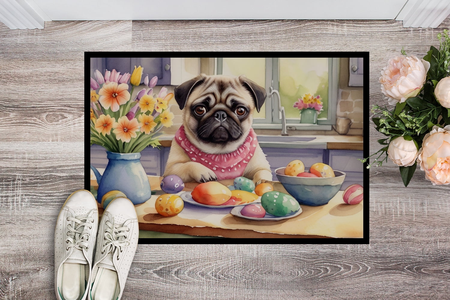 Carolines Treasures DAC6882MAT 18 x 27 in. Decorating Easter Pug Doormat