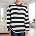 thumbnail image 2 of Yuanlong Womens T-Shirts Oversized Long Sleeve Round Neck Striped Tshirts Street Style Wear Comfortable Lightweight Tops, 2 of 4