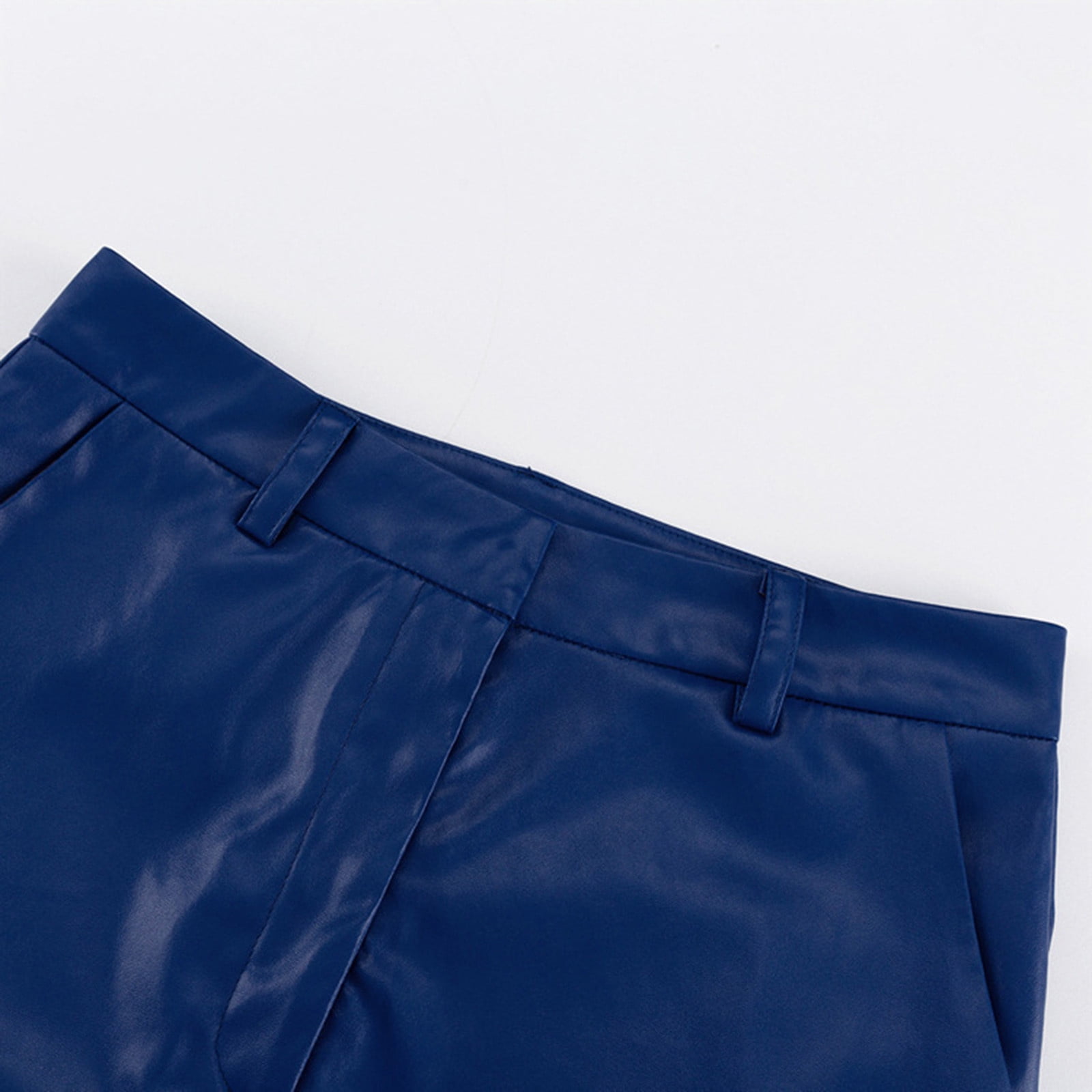 BLTIBY Womens Faux Leather Pants Solid Color High Waist Straight Leg Leggings Bottom Slim Fit Retro Flare Pants with Pockets Blue M