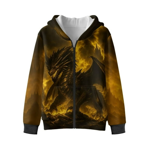 Chririnla Yellow Dragon Fuzzy Hooded Sweatshirt for Boys and Girls - Lightweight Comfy Casual Pullover with Pockets for Fall and Winter Outdoor Wear