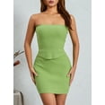 thumbnail image 4 of Gupgi Women Summer 2 Piece Knit Outfit Ribbed Strapless Tube Top Bandeau with Bodycon Mini Skirt Set, 4 of 8
