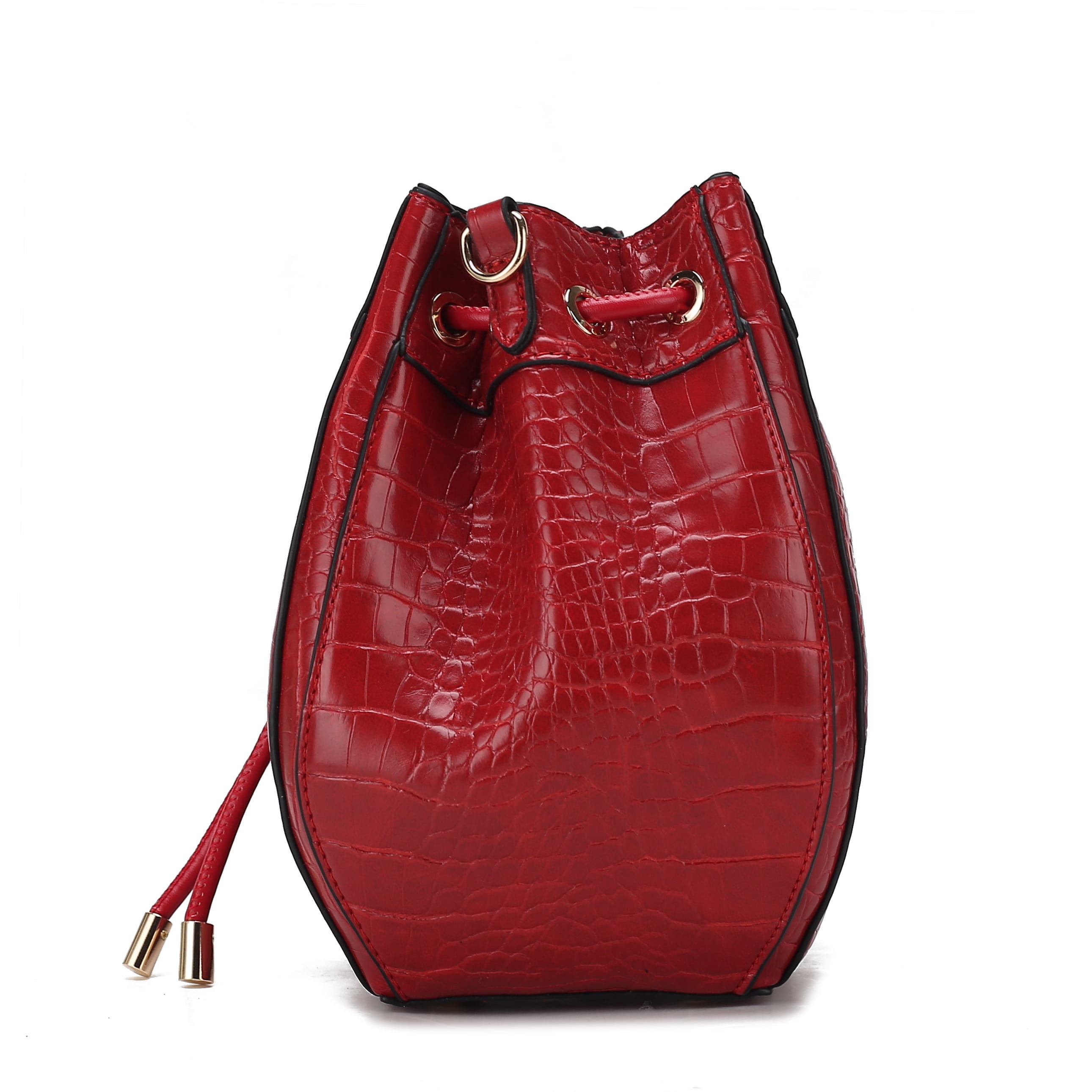 MKF Collection Cassidy Faux Crocodile Embossed Vegan Leather Women's Hobo Bag, Drawstring Bucket Purse Handbag by Mia K - Light Blue