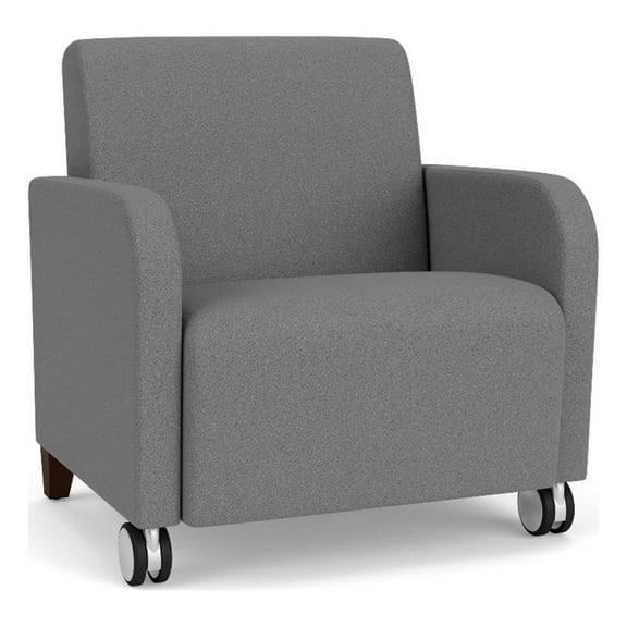 Siena Reception Oversize Guest Chair / Casters / Walnut Wood Legs / Light Gray