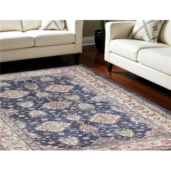 HomeRoots 550530 8 x 10 ft. Floral Medallion Distressed Non Skid Rectangle Area Rug, Ivory & Blue