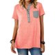 thumbnail image 1 of Blusa de manga corta para mujer, informal, con botones y bolsillo de parche para trabajo de oficina, 1 of 5