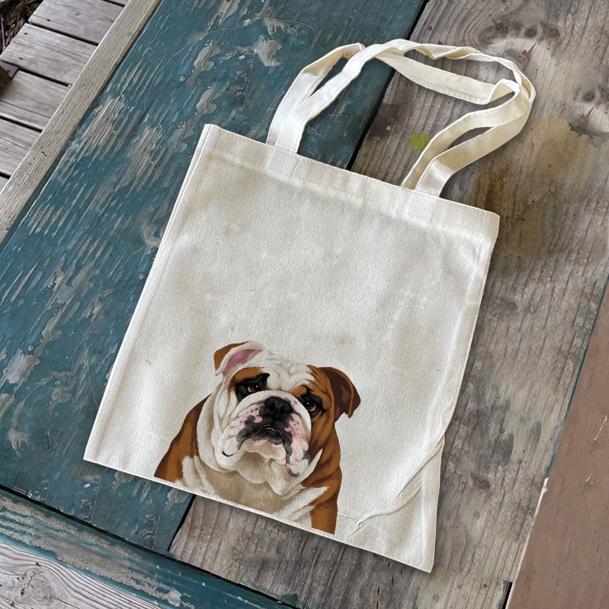 Tank The English Bulldog Tote Bag - Heavy Duty 100% Cotton Canvas, 14.75 X 14.75 X 5 Inches, 26 Inch Handles
