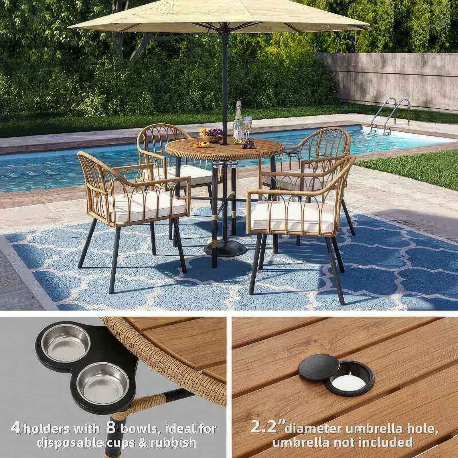 Dextrus 35.6in Outdoor Patio Table, Round Bistro Table with Umbrella Hole,Dining Table - Beige