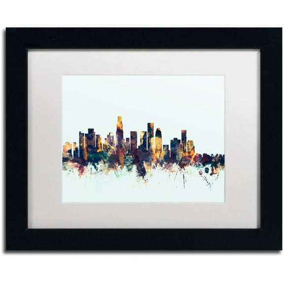 Trademark Fine Art "Los Angeles CA Skyline Blue" Canvas Art by Michael Tompsett, White Matte, Black Frame