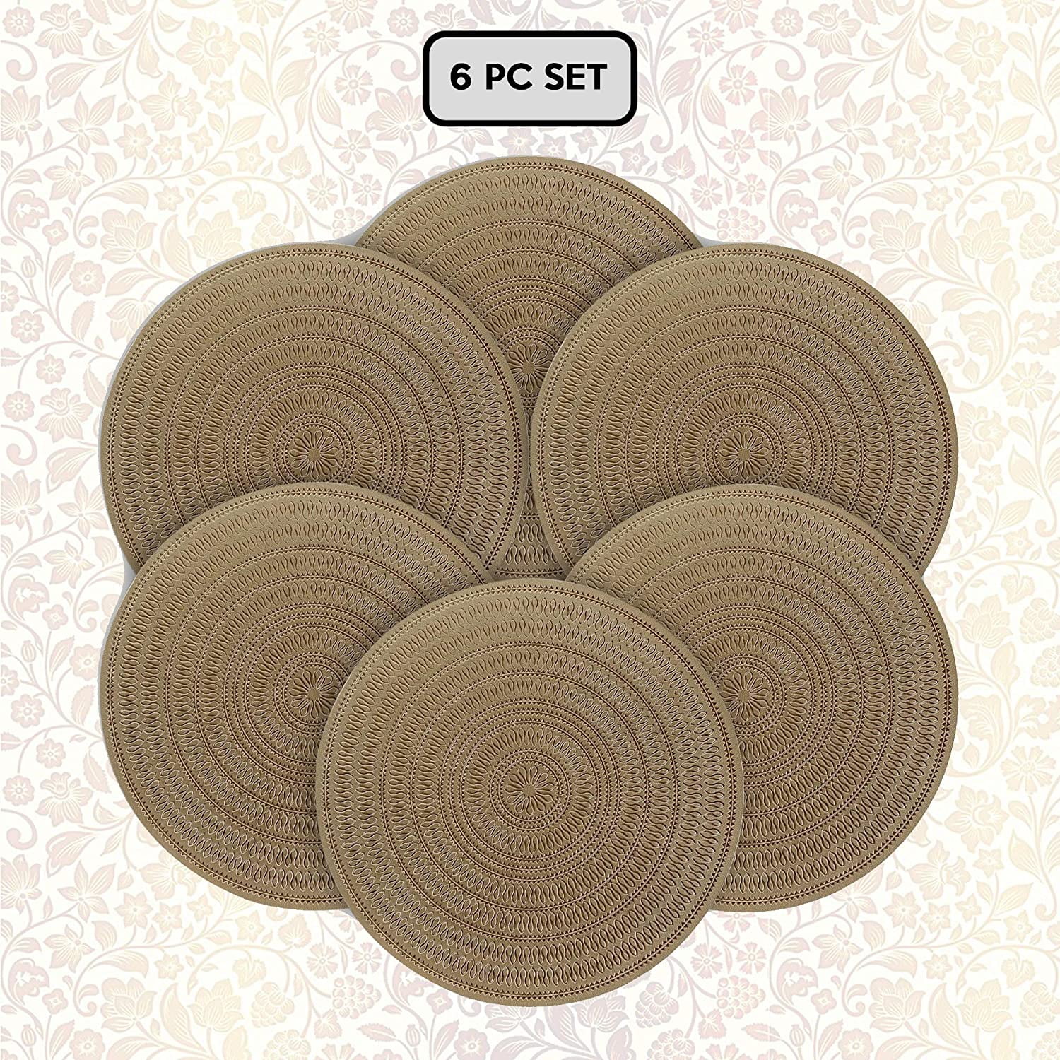 Decozen Gold Placemats for Dining Table 15 Inches Diameter Set of 6