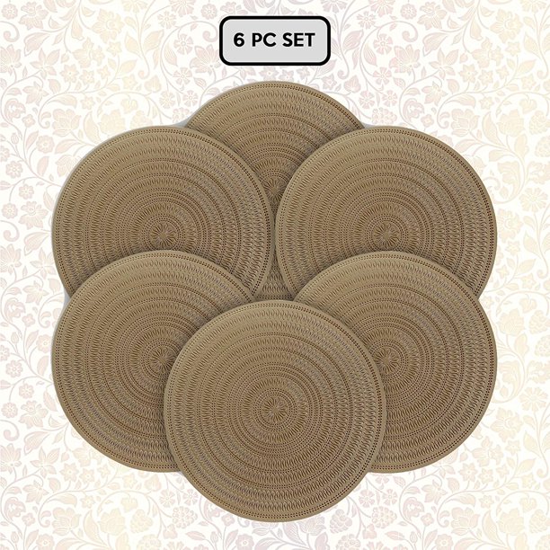 Decozen Gold Placemats for Dining Table 15 Inches Diameter Set of 6