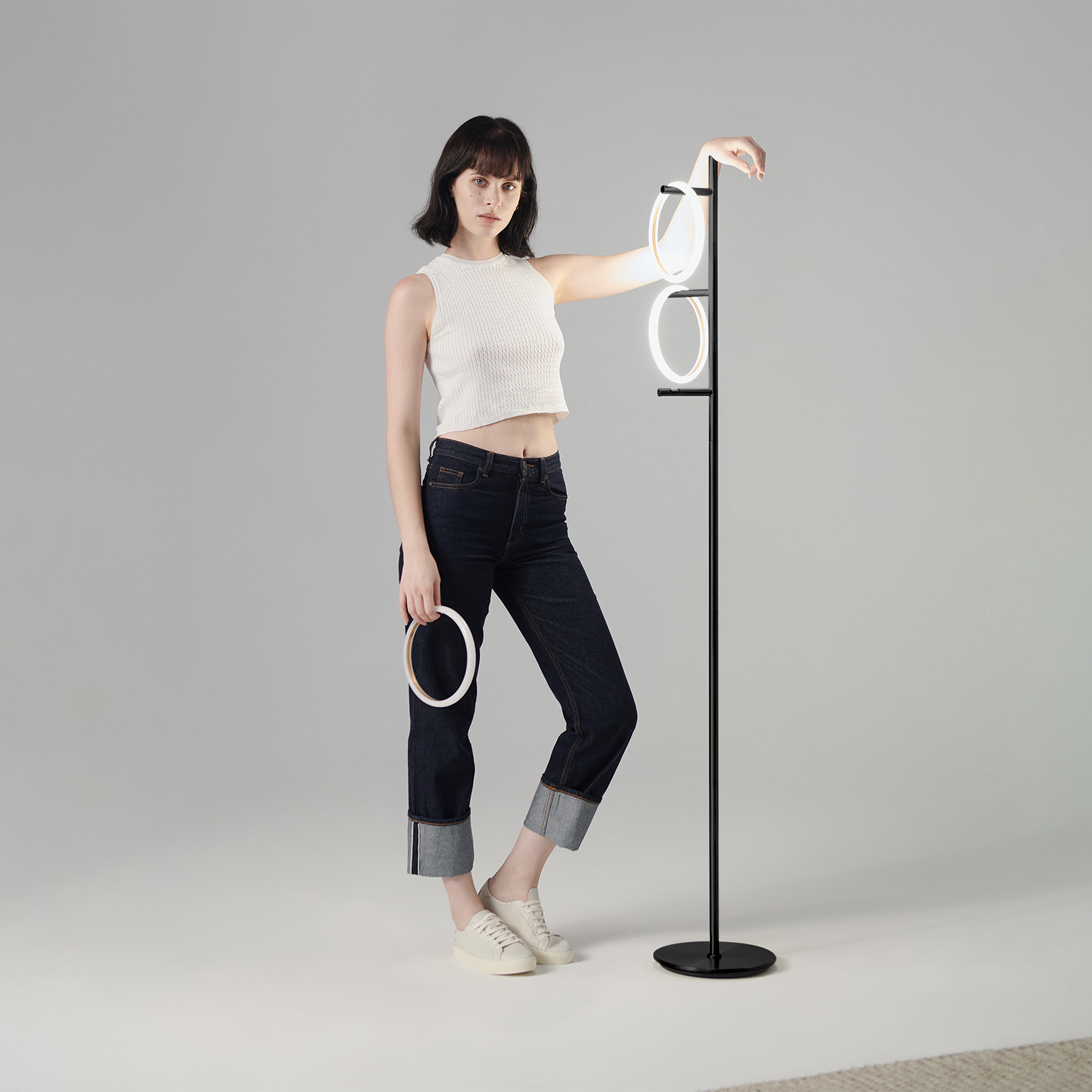 Brightech Saturn 66" Modern LED Floor Lamp - Removable LED Ring Lights with 3-Way Dimming - Classic Black