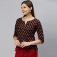 thumbnail image 4 of Janasya Indian Round Neck 3/4 Sleeve Floral Print Black Cotton Top For Women, 4 of 6