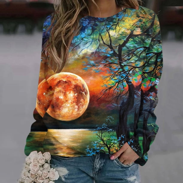 ICHUANYI Clearance Women Shirts Graphic Printed Long Sleeve Crewneck Sweatshirt Pullover Comfy Tops ICHUANYI "ICHUANYI"