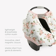 Little Unicorn Baby Car Seat Cover - Cotton Muslin, Lightweight & Breathable, Pink Watercolor Roses