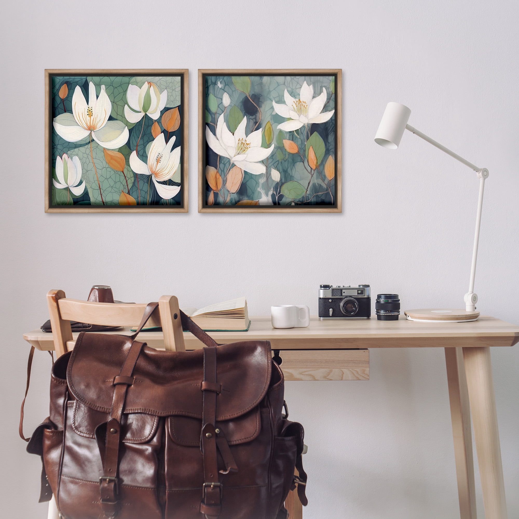 Stupell Industries Patterned Iris Blooms Botanical & Floral Painting Brown Floater Framed Canvas Art Print Wall Art, 18 x 18, Set of 2