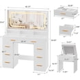 thumbnail image 2 of Vanity Desk with Mirror and Lights, Makeup Table with Glass Top & 8 Drawers, 3-Color LED Mirror, Power Outlets & USB, Hair Dryer Holder, Stool Included, Dressing Table Set for Bedroom, 2 of 7