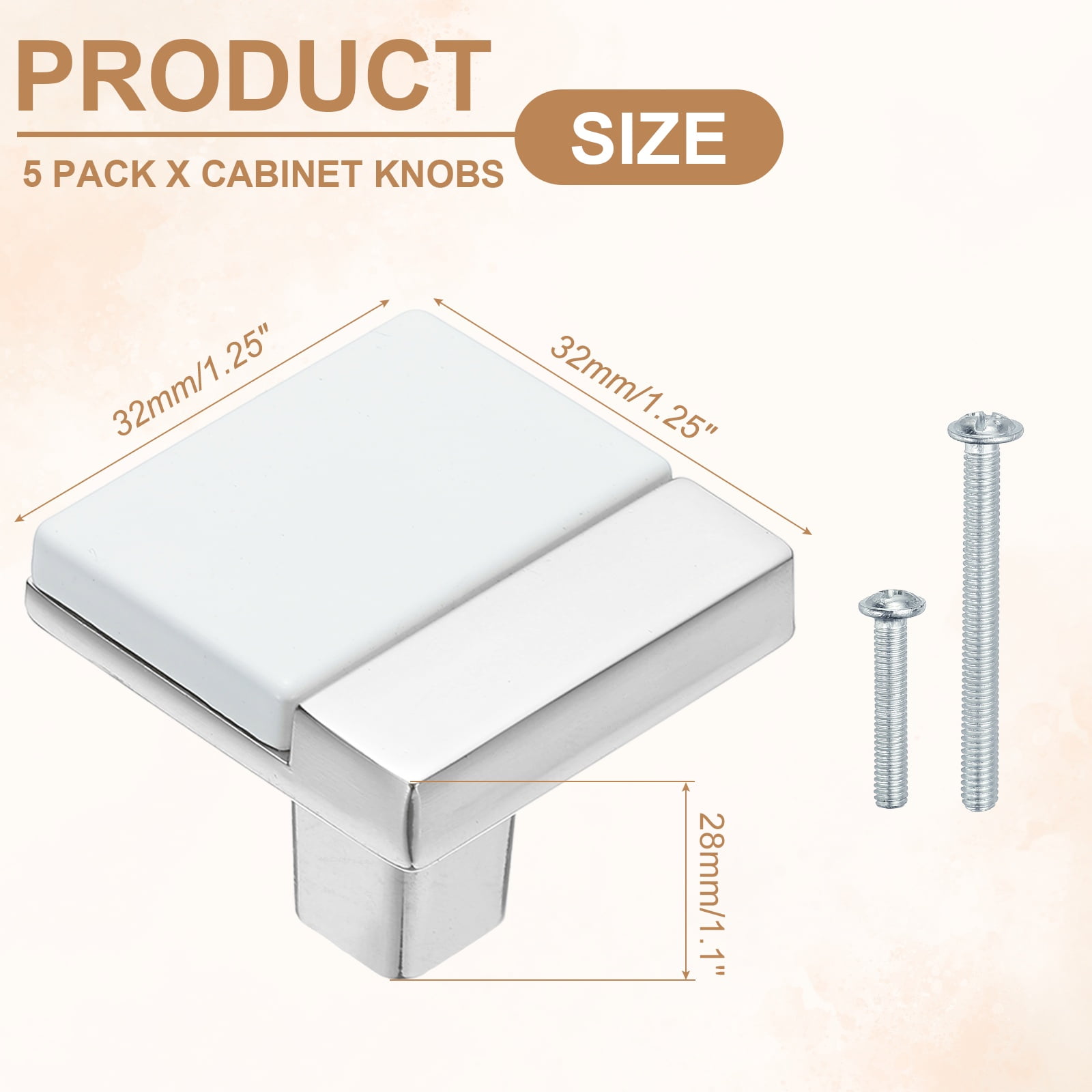 5 Pack Cabinet Knobs, Kitchen Cabinet Pulls Single Hole Dresser Handles and Drawer Pulls for Bedroom Dresser White Silver