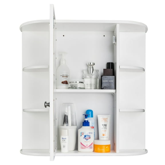 3-tier Single Door Mirror Indoor Bathroom Wall Mounted Cabinet Shelf White