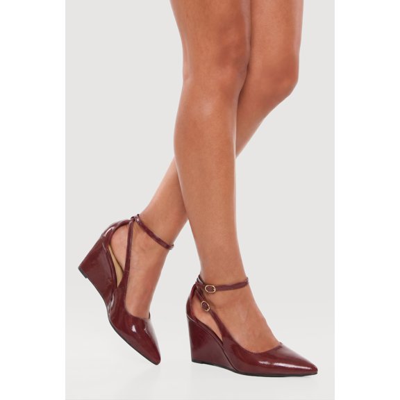 Women's Pointed Toe Double Ankle Strap Wedge Pumps