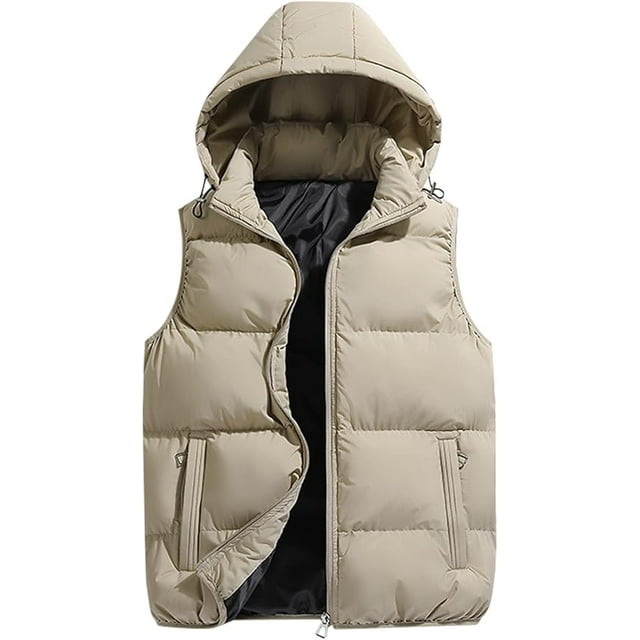 Men's Quilted Winter Vest Outdoor Removable Hooded Padded Puffer Vest