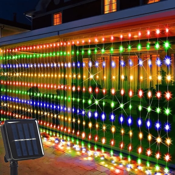 LED solar outdoor curtain string light 8-mode fairy light Christmas wedding garden decoration solar waterproof light, hanging solar light, holiday decoration, holiday lighting