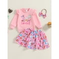 thumbnail image 2 of Suealasg Toddler Kids Baby Girl Birthday Outfit Long Sleeve Ruffle Cake Lollipop Embroidery Tops Tiered Skirt Headband Set 1T 2T 3T 4T Little Girl 3Pcs Fall Winter Clothes, 2 of 7