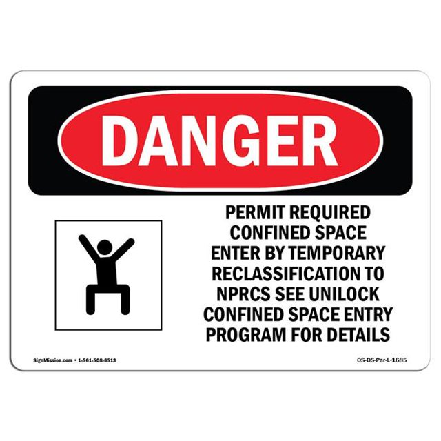 SignMission OS-DS-A-1218-L-1685 12 x 18 in. OSHA Danger Sign - Permit Required Confined Space