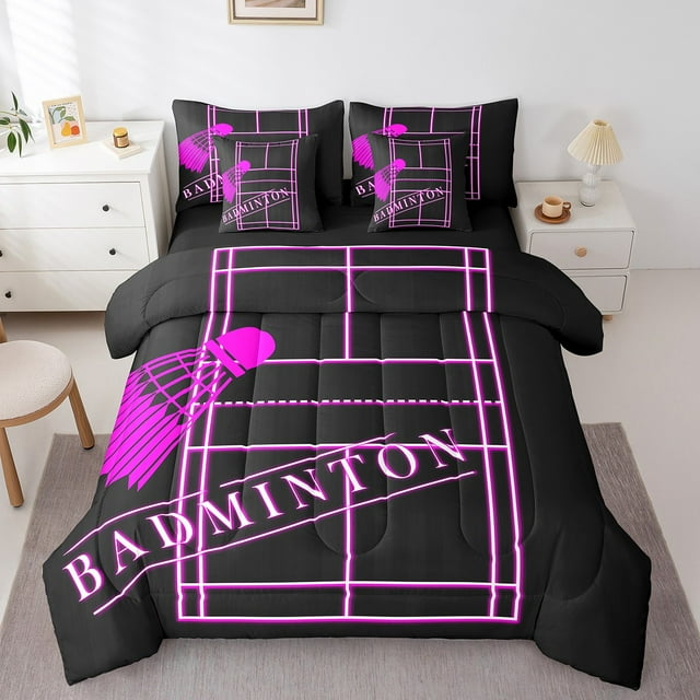 YST Sports Comforter Set 7-Piece Badminton Theme Bedding Accessories, Queen