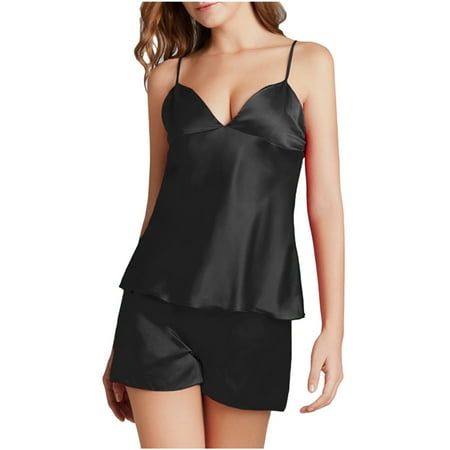 

QunButy Summer Pajamas for Women Cami Shorts Set Lingerie Satin Nightwear Sleepwear Pjs